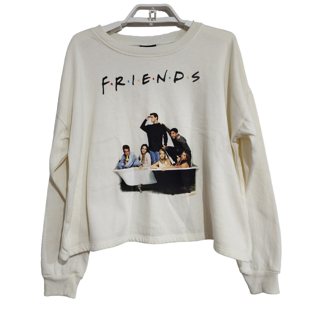 Friends Cropped Pullover Sweatshirt Graphic TV Show Cast Bathtub